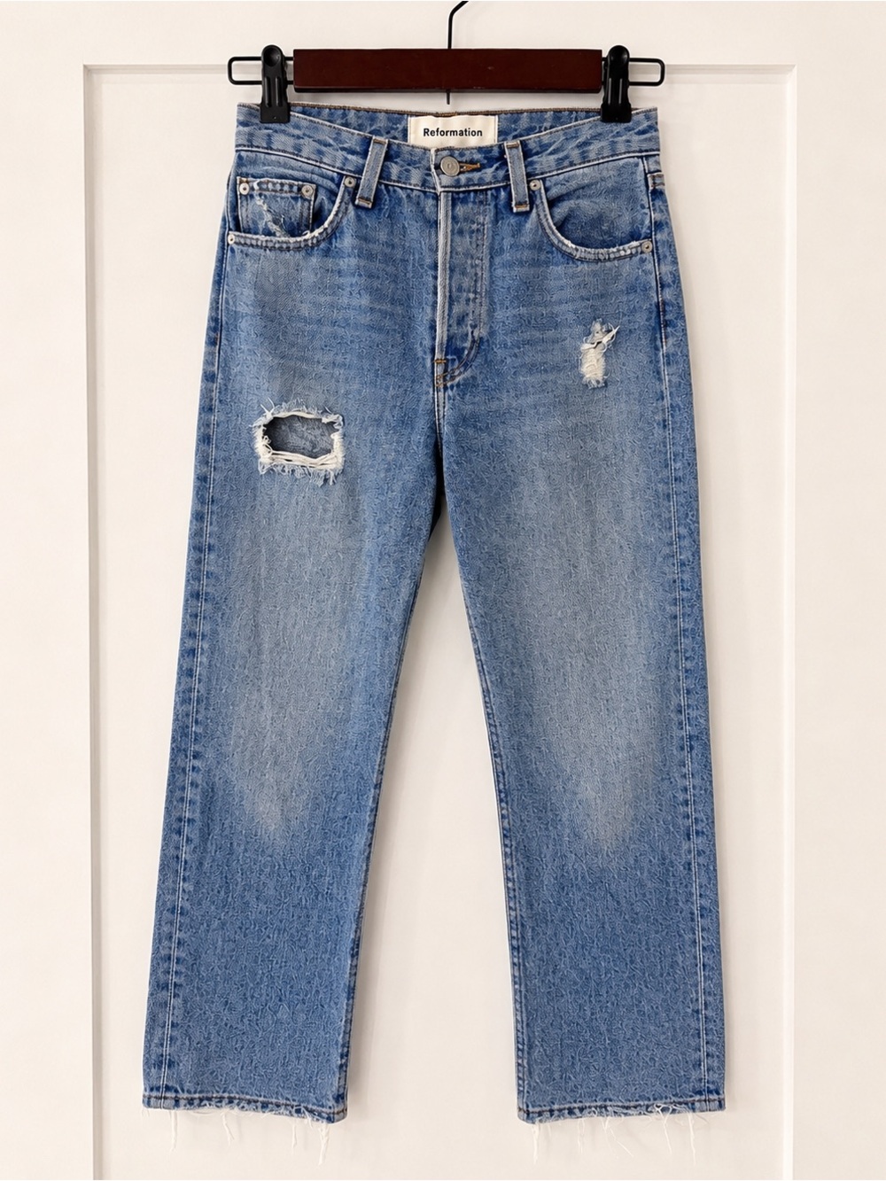 Reformation Vintage Fit Straight Leg Jeans Distressed Salton Wash Size 24